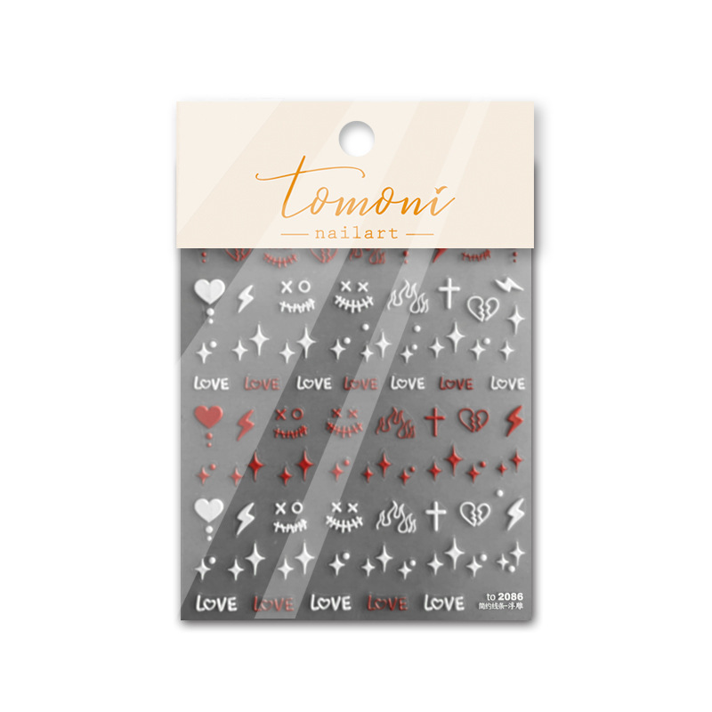 Pegatinas de uñas ins estilo letras avanzadas oscuro dulce picante estilo pegatinas de uñas en relieve cruz amor rayo patrón