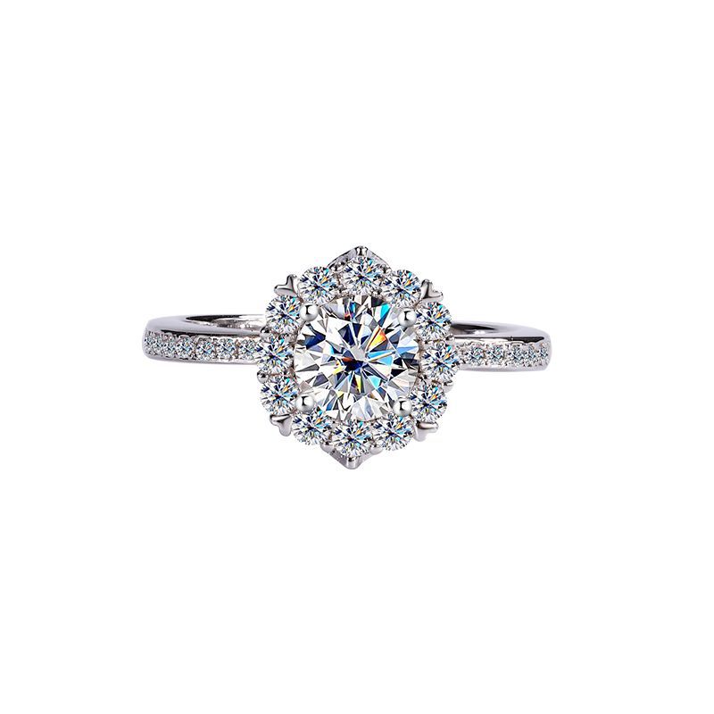 Size: Hong Kong 13 Yards US 6 Yards, Product Color: White Diamond Set - S925 Silver Moissanite Star River Diamond Ring Platinum Plated