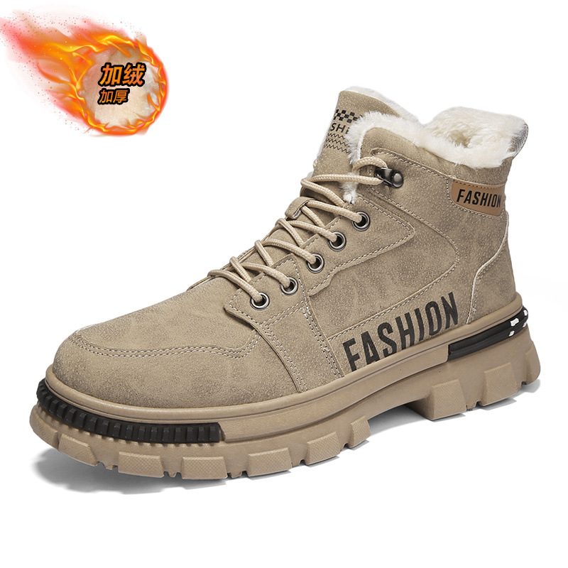 Nuevos zapatos de algodón de invierno, zapatos de herramientas casuales con cordones altos para hombres, moda más terciopelo, cálidos, deportes al aire libre, botas Martin