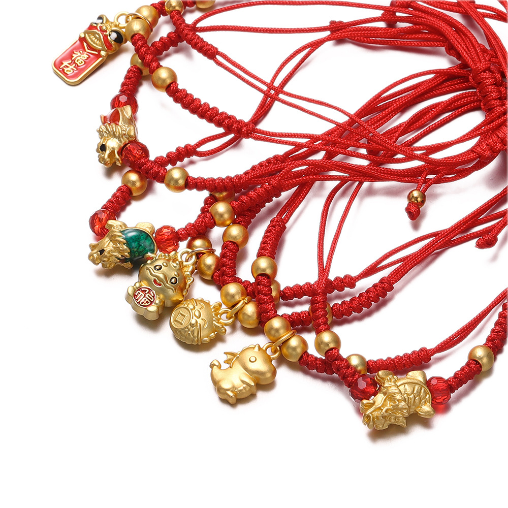 2024 dragón año rojo pulsera tejida oro suerte Zodiaco dragón nacimiento año nuevo chino pequeño regalo pulsera cuerda