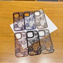电镀立体蝴蝶结适用苹果16Promax透明iPhone15轻奢14手机壳网红款
