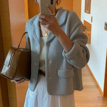 韓國chic秋季新款復古翻領小香風針織開衫外套女氣質短款純色毛衣