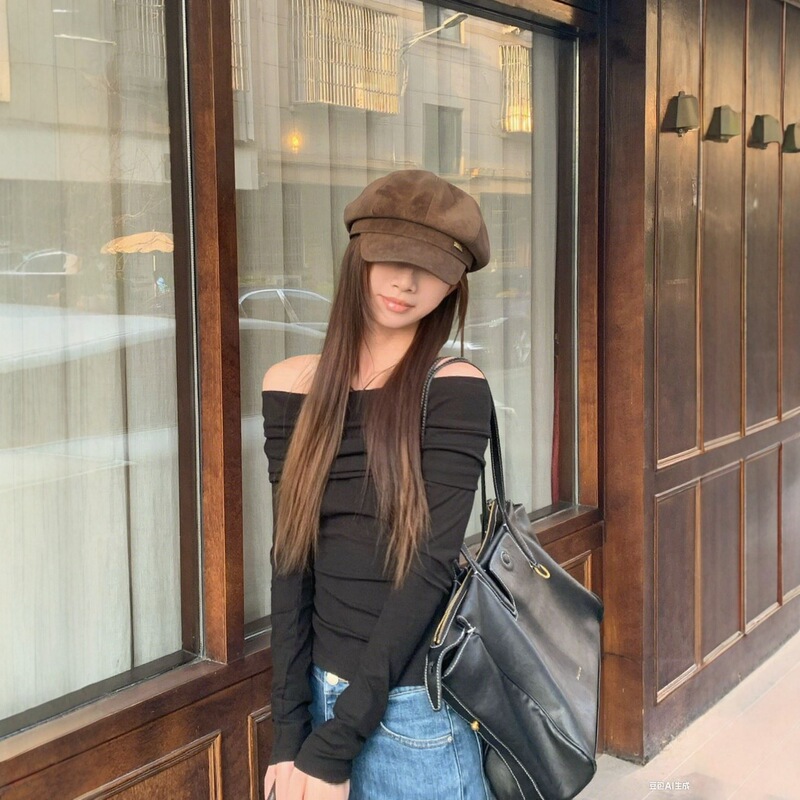 美拉德咖色麂皮绒八角帽女秋冬保暖百搭画家帽韩版复古英伦报童帽|undefined