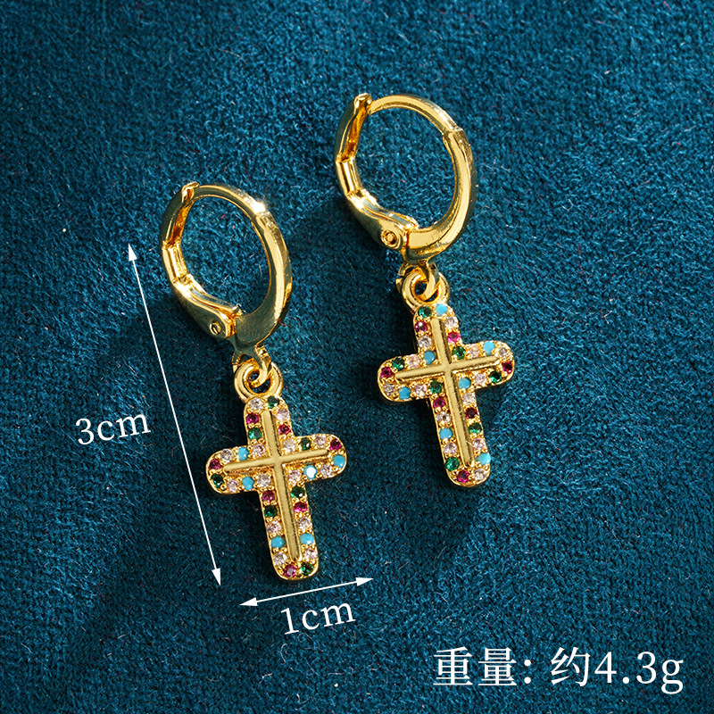 Antiguo collar de cruz de diamantes de estilo europeo y americano de oro de arena Pendientes de diseño femenino Fábrica de joyería de personalidad de todo fósforo al por mayor