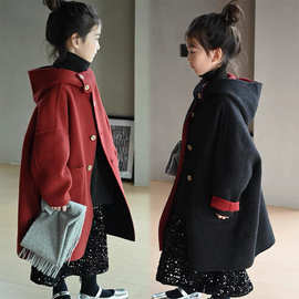 女童纯色双面穿长款大衣2025冬季新品儿童女宝宝保暖毛呢外套潮