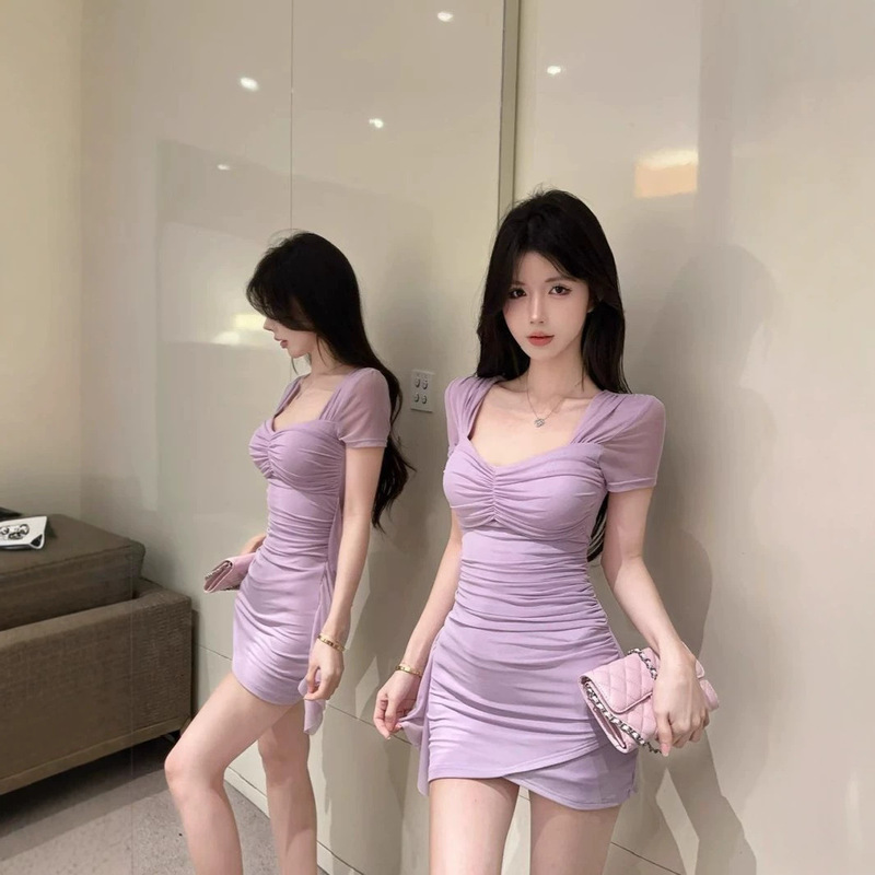 Sexy Low-Cut Square-Neck Mesh Short Dress with Tassels, Waist-Cinching, Slimming, Bodycon, Suitable for Nightclub Workwear Sexy Low-Cut Square-Neck Mesh Short Dress with Tassels, Waist-Cinching, Slimming, Bodycon, Suitable for Nightclub Workwear