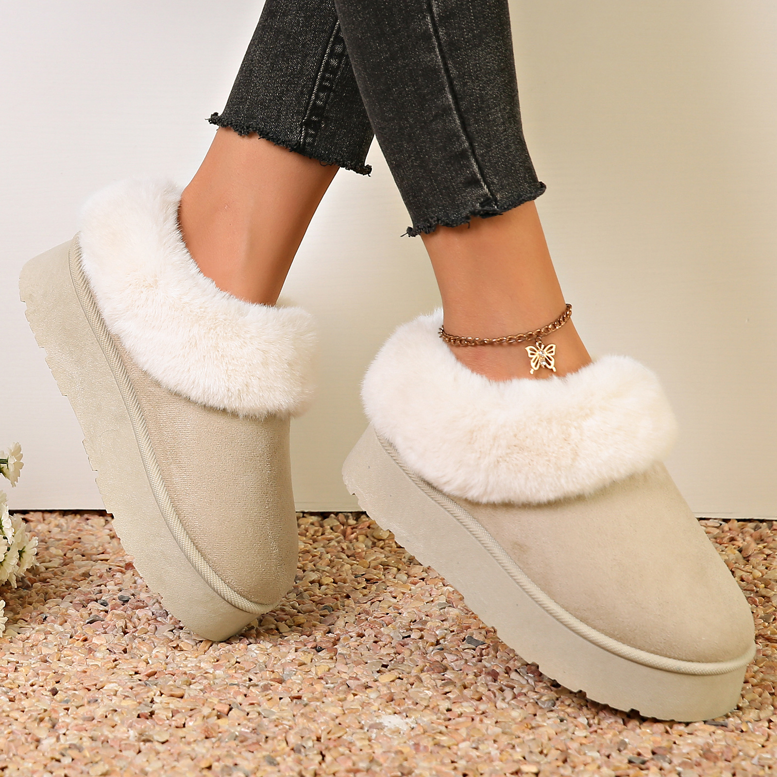 Plush women's cotton shoes short tube and warm women's snow boots_voghion.com