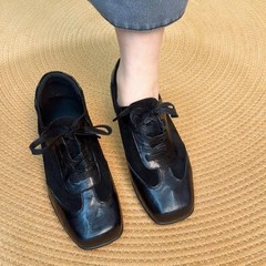 休闲深口单鞋女鞋2025新款方头做旧复古德训鞋阿甘鞋