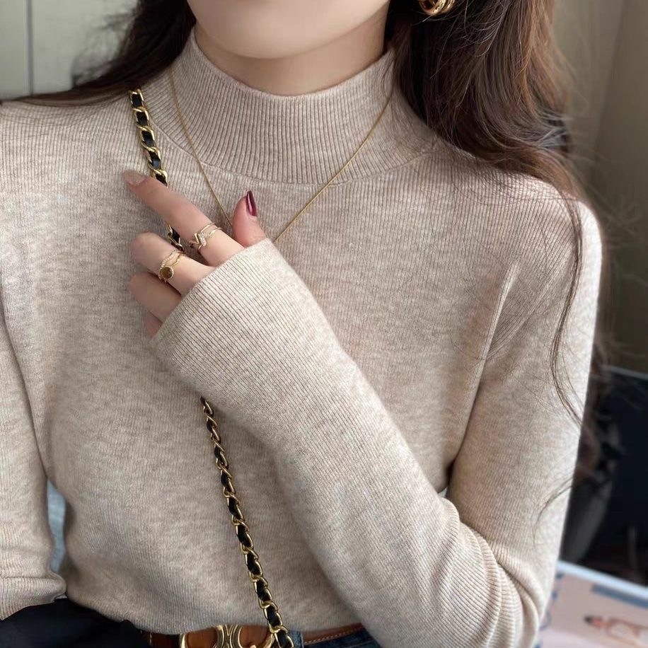 High-neck sweater, a slim-fitting and stylish new long-sleeved top for autumn and winter, perfect for layering.