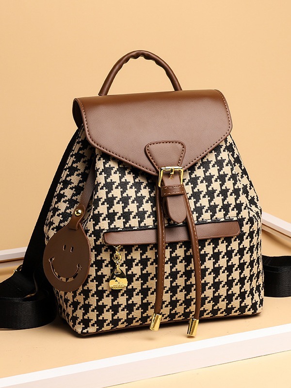 Mochila moderna para mujer 2025, gran capacidad, estilo coreano, mochila con estampado de pata de gallo, venta en vivo en TikTok, bolso de moda urbana para mujer