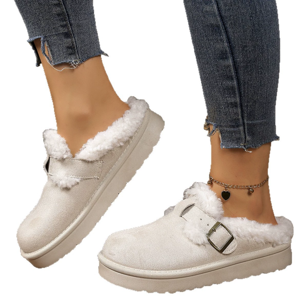 Туфли Birkenstock с набивкой из флиса, хлопковые тапочки, новинка 2025 года, хлопковые тапочки большого размера на плоской подошве и одна нога, чтобы носить ленивые туфли