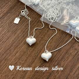 韩国ins风博主同款项饰品 S925纯银爱心形拉丝项链 小众时髦