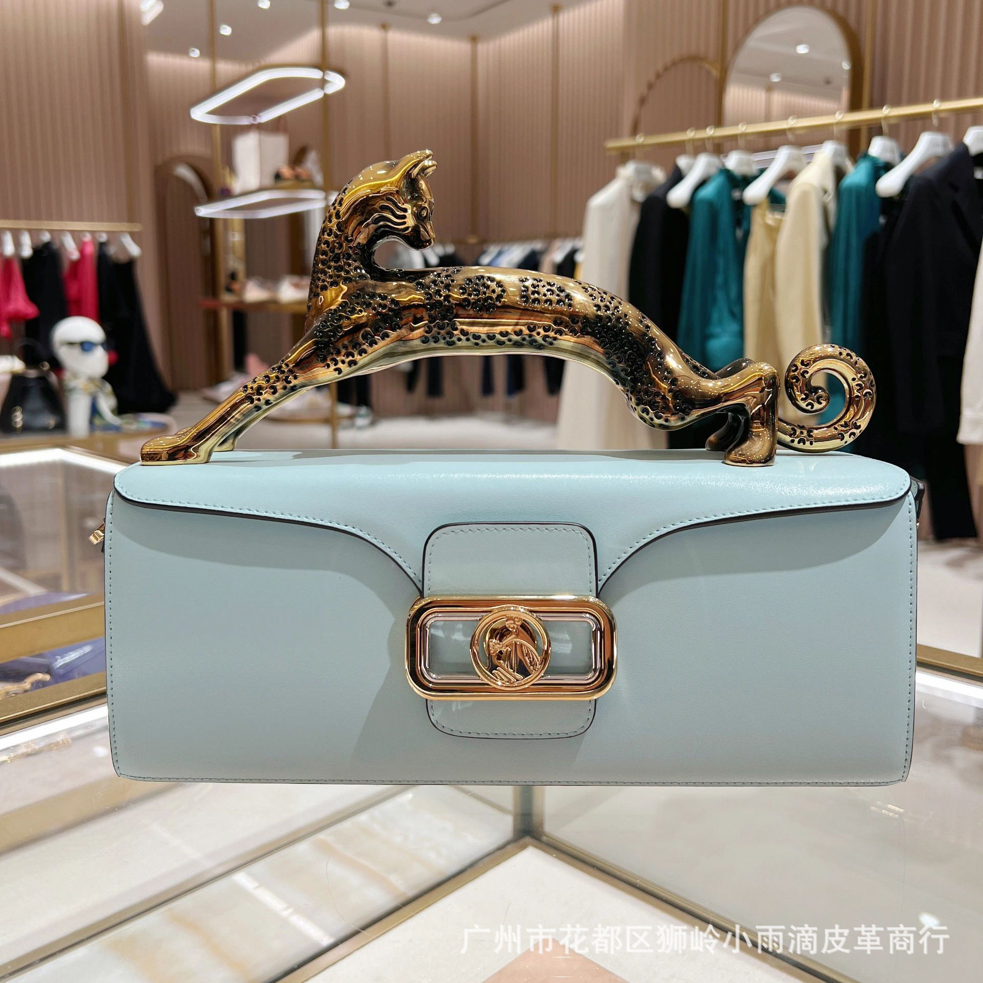 Designer Women's Leopard Print Leather Shoulder Bag, Luxury Party Handbag, High-End Small Square Cat Bag - Thumbnail 2