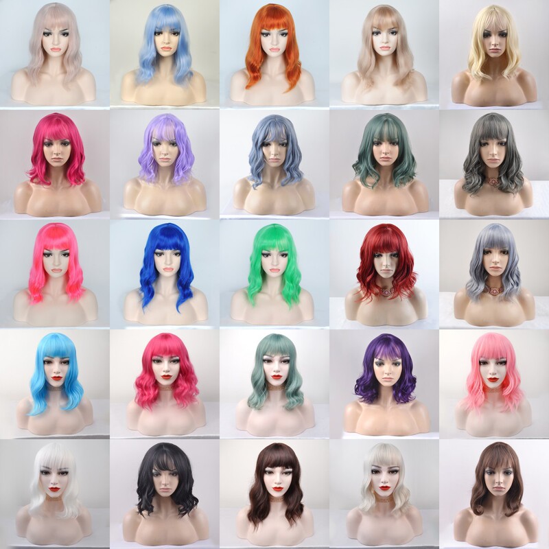 Foreign Trade Wig Headgear, Rouge Pink Bangs, Wavy Short Curly Hair Headgear, Chemical Fiber Machine-Made Scalp Wig