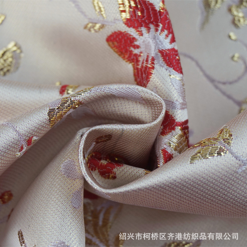 新款 金银丝玫瑰花花朵柔软涤纶提花面料 童装女装鞋材连衣裙箱包