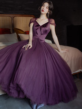 晚礼服女高级感长裙法式初恋设计感公主蓬蓬裙轻奢小众紫色礼服裙