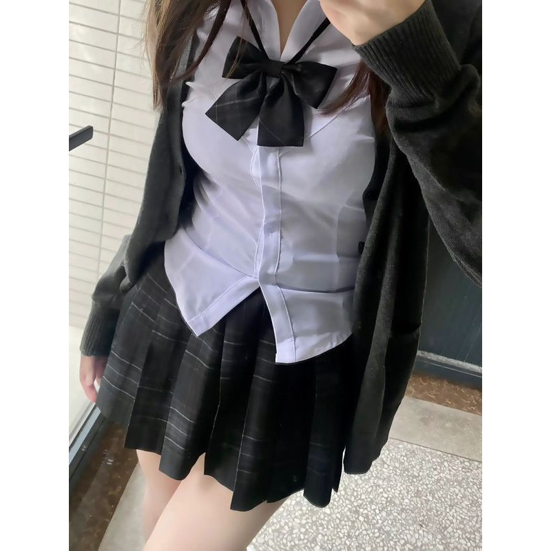 Jk Uniform suit Carbon Grey Dog Short Series College Style Long Sleeve Tight Waist Shirt Skirt Cardigan Sweater Outer suit