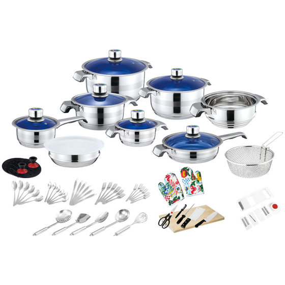 Cross-border stainless steel cookware suit 100PCs cookware combination 45PCs thickened double bottom set pot non-stick