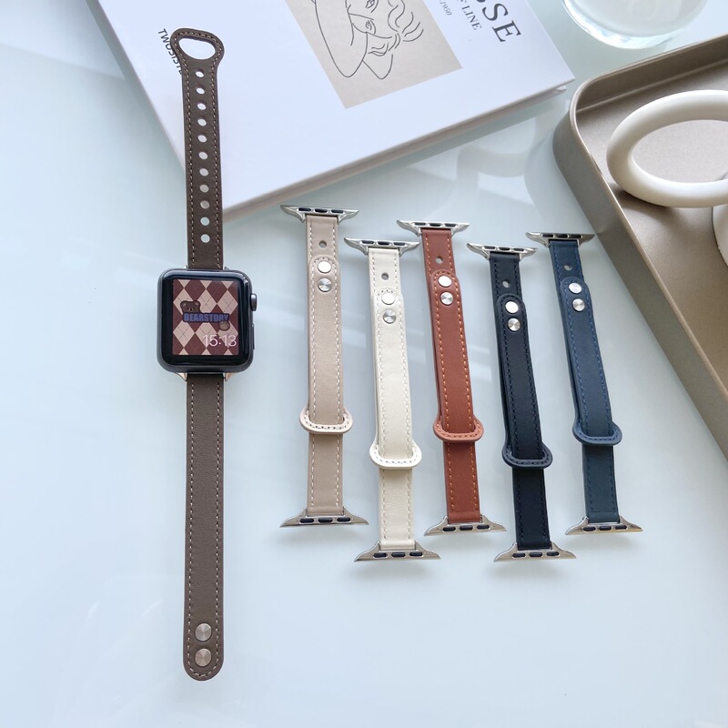 Suitable for Apple Watch with Applewatch11Se10987654 Small Waist Double Buckle Leather Strap Fashion Suitable for Apple Watch with Applewatch11Se10987654 Small Waist Double Buckle Leather Strap Fashion