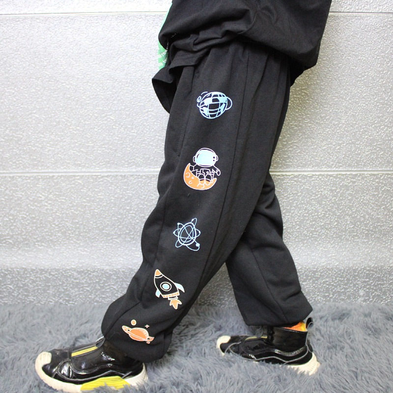 2021潮童春装男童裤子休闲长裤韩版裤儿童嘻哈风街舞黑色星球裤子|ms