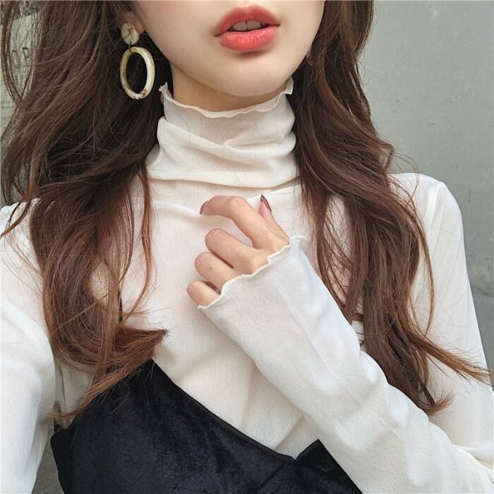 Spring New Style Niche Design High-Neck Mesh Top with a Stylish and Youthful Lace Base Shirt for Women in Black Spring New Style Niche Design High-Neck Mesh Top with a Stylish and Youthful Lace Base Shirt for Women in Black