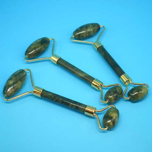 Jade Roller Massager, Xuyu Heart Shaped Scraping Set, Jade Beauty Device, Double-Head Roller, Dark Green Roller
