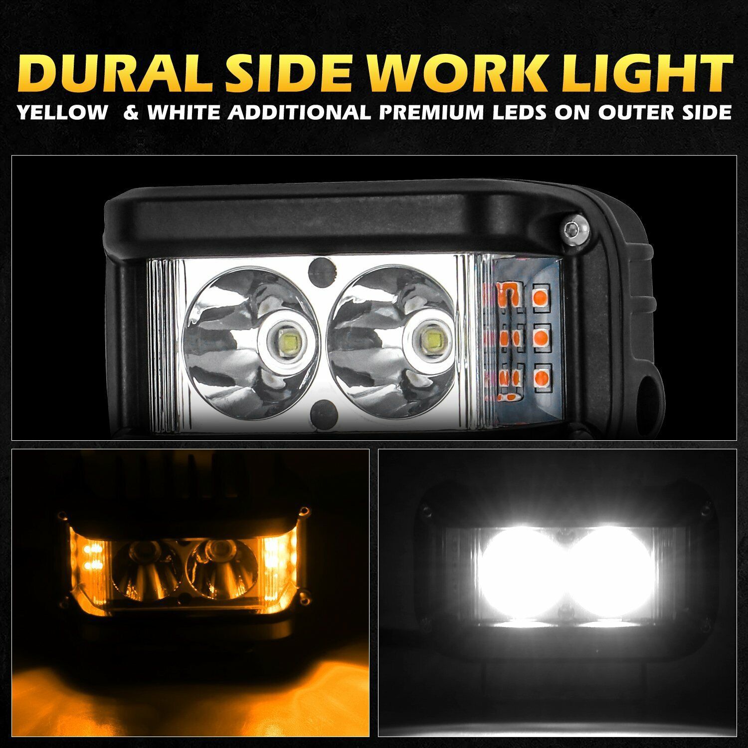 Transfronterizo de 4 pulgadas tres lados iluminados motocicleta led faro 30W super brillante foco impermeable luz de advertencia blanca amarilla image 5