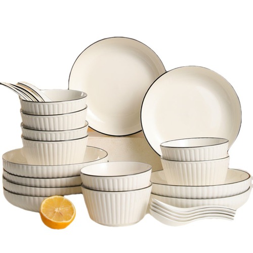 28-person bowls and plates set, a complete set of ceramic high-looking noodle soup bowls, new dishes, plates and tableware for the family
