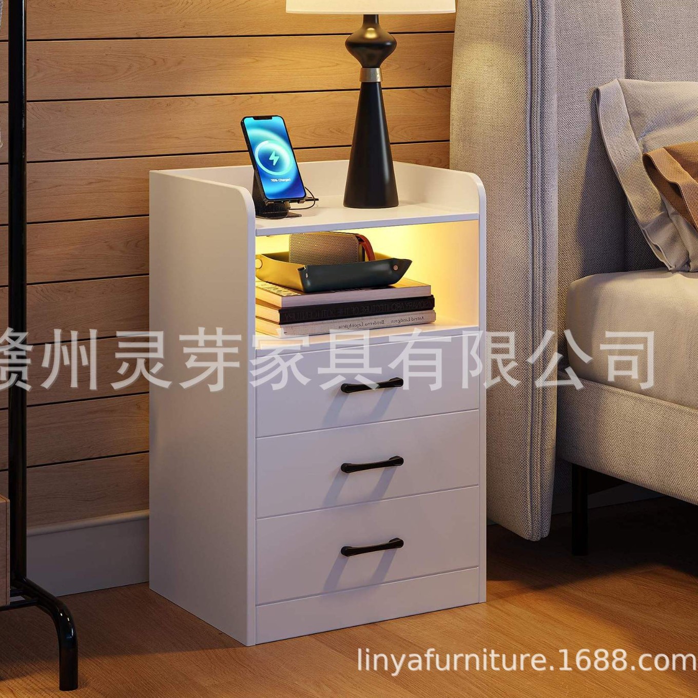 Amazon venta caliente de muebles de tablero con diodos luminosos recargables mesas de cama fábrica de comercio exterior al por mayor