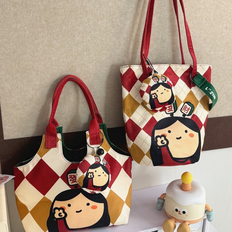 Cartoon Printed Canvas Bag Niche Design College Student Commuter Bag Large Capacity Tote Bag Single Shoulder Crossbody Bag for Women