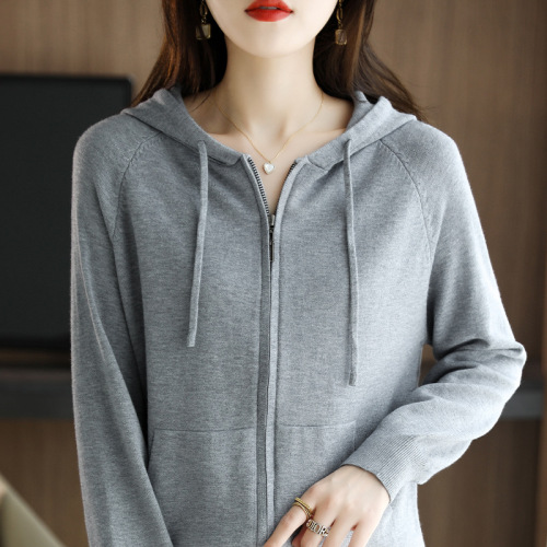 Zip-up Hooded Cardigan Knit Sweater for Women - 2024 Autumn/Winter New Arrival Top Coat - Loose and Slimming Outerwear Hooded Sweater