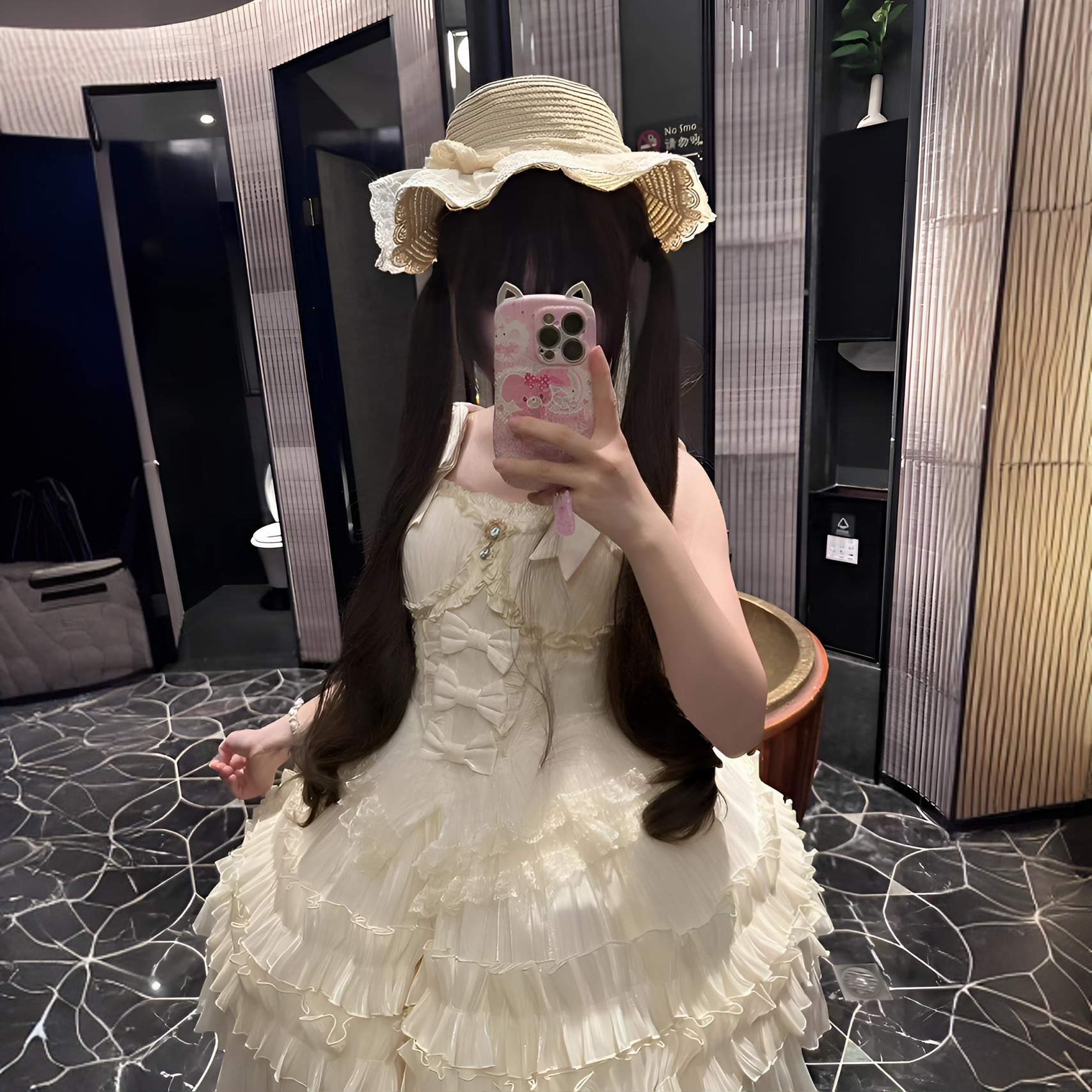 Mochi Fun Cute Wig for Women with Long Hair Lolita 85cm Long Curly Hair Extended Version Short Wig for Women Full Head Cover