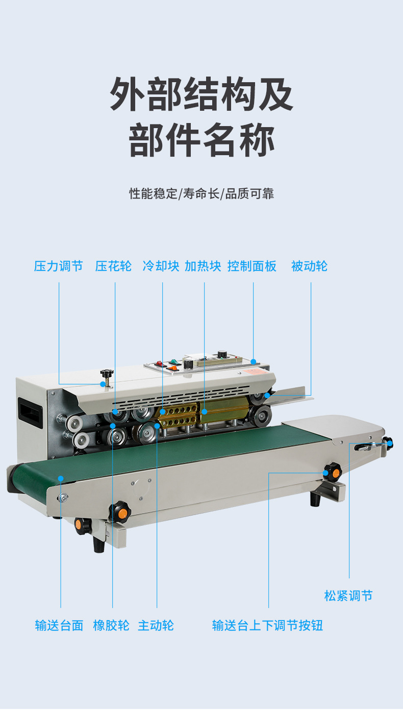 永特力FR900全自动封口机 连续式商用封口机 塑料铝箔茶叶塑封机详情11