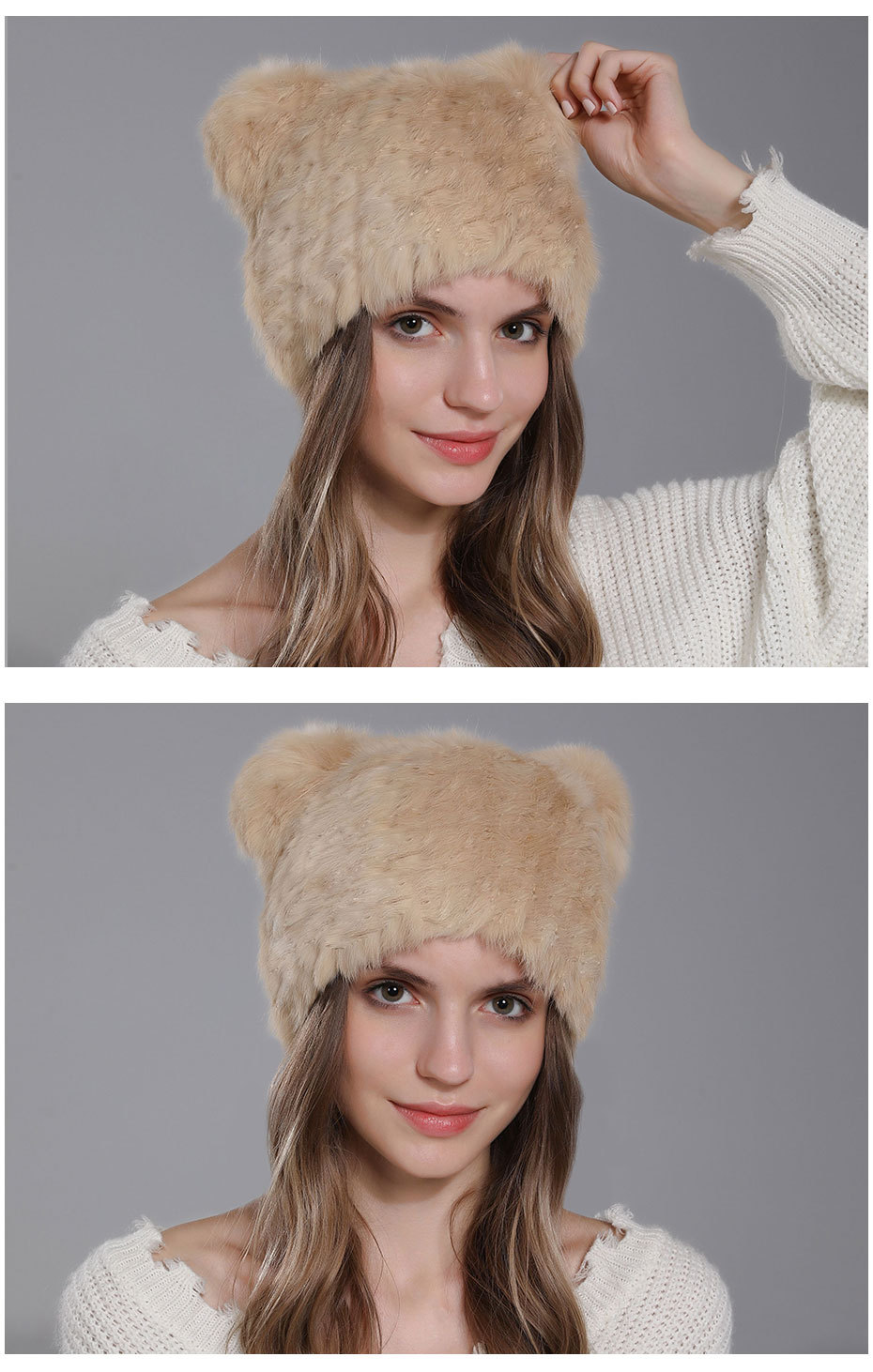 Talvise küülikukarva silmkoeline mood Panda kõrvasoe pullover, mitmekülgne naiste müts_voghion.com