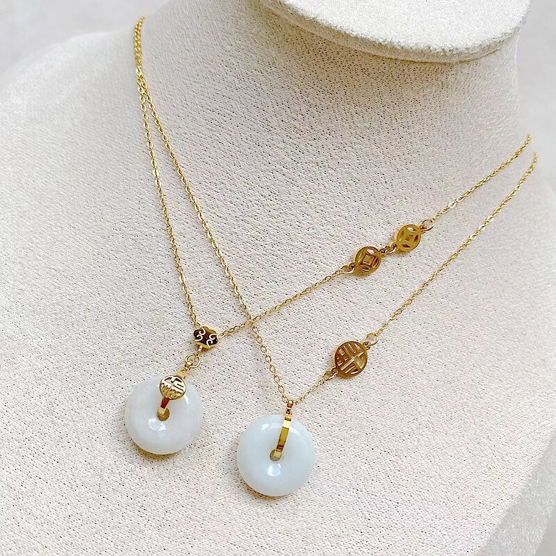 【Full Titanium Steel, No Need to Remove for Showering】Chinese Style Live-Stream Hot-Selling Natural Stone Peace Buckle Hollow-Out Fortune Lock Necklace 【Full Titanium Steel, No Need to Remove for Showering】Chinese Style Live-Stream Hot-Selling Natural Stone Peace Buckle Hollow-Out Fortune Lock Necklace