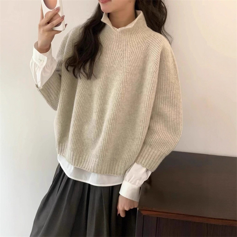 日系慵懒风休闲套头毛衣女秋冬季宽松软糯针织衫跨境上衣两件套装|undefined