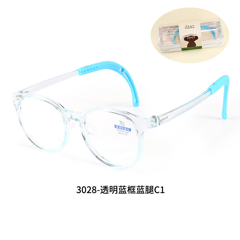 新しい子供用ファッションブルーライトカットメガネセット、度なしプレーンレンズ、近視用TRフレームと組み合わせ可能、コレクション3024|undefined