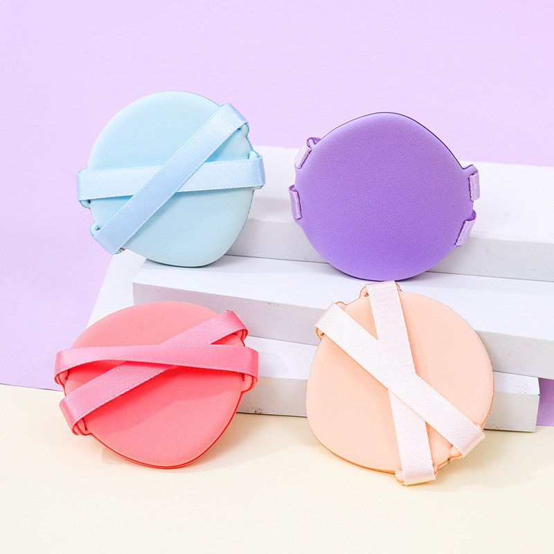 Personalizada doble cinta polvo no comer polvo q bala seca y húmeda doble uso marshmallow triangular esponja impresión logotipo forma