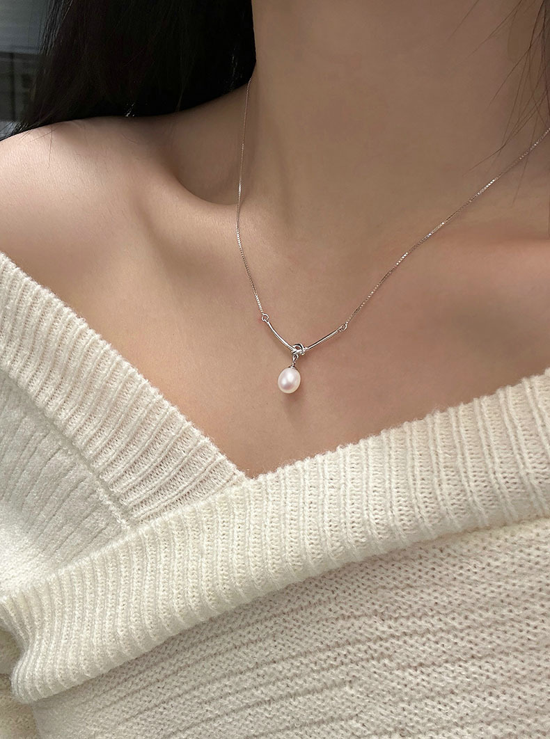 Women'S Gender 925 Sterling Silver Freshwater Pearl Geometric Pendant Necklace