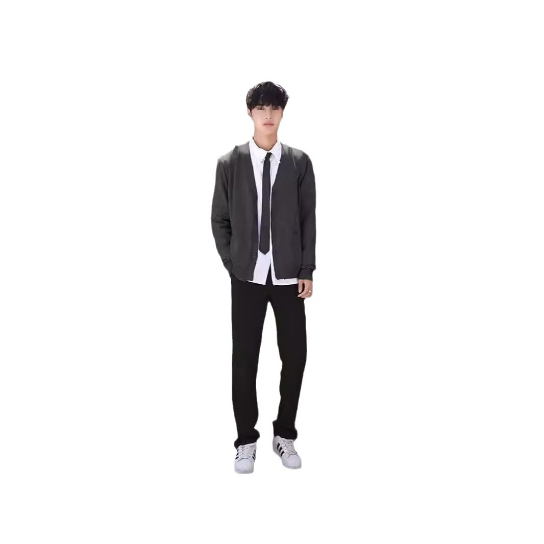 가을 학생 교복 정장 니트 가디건 재킷 흰색 셔츠 교복 중학교 및 고등학교 대학 스타일 남녀 교복