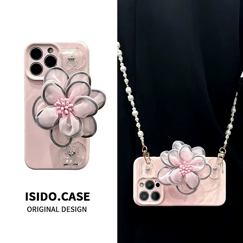 Pulsera de flor de encaje de color sólido simple para iPhone16ProMax/15 funda para teléfono móvil Apple 13/14 chica 16