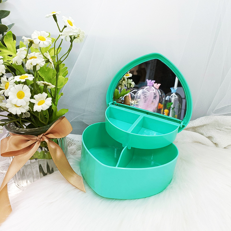 Nuevo Joyero Grande en Forma de Corazón de Doble Capa Color Caramelo con Espejo, Caja de Almacenamiento de Joyas para Niños
