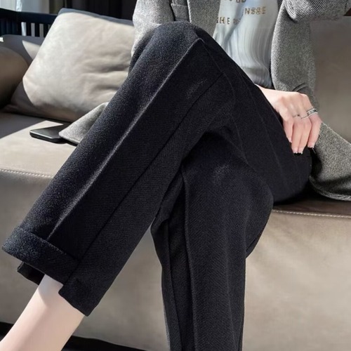 Women's Autumn/Winter New Arrival High-Waisted Loose Slimming Plaid Thickened Nine-Foot Wool Trousers