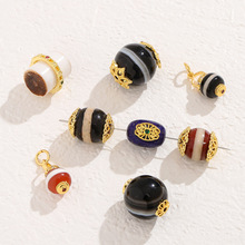 DIY手工手串配件 国风玛瑙玉石水晶椭圆隔珠合金串珠吊坠小挂件