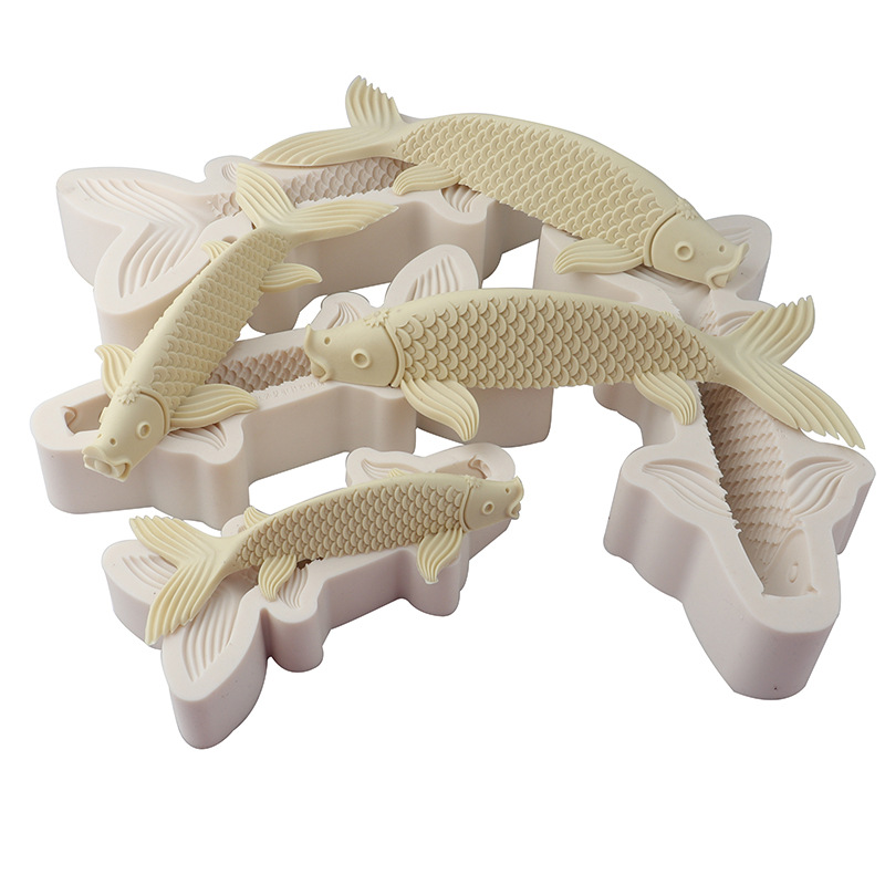 Patrón pasta pastelería molde de silicona tridimensional koi pescado flor pastel al vapor pan molde cumpleaños pastel decoración pescado molde