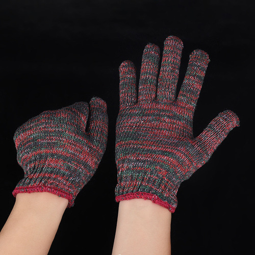 Labor protection gloves, 700g colorful mixed cotton yarn gloves, thickened, encrypted, wear-resistant steel-plated protective gloves
