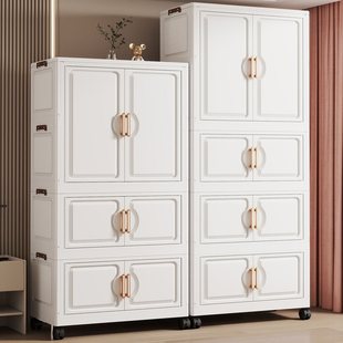 Folding Storage Cabinet, Installation-Free, Large-Capacity Children's Wardrobe, Double-Door Sundry Storage Cabinet, Simple Wheeled Storage Cabinet