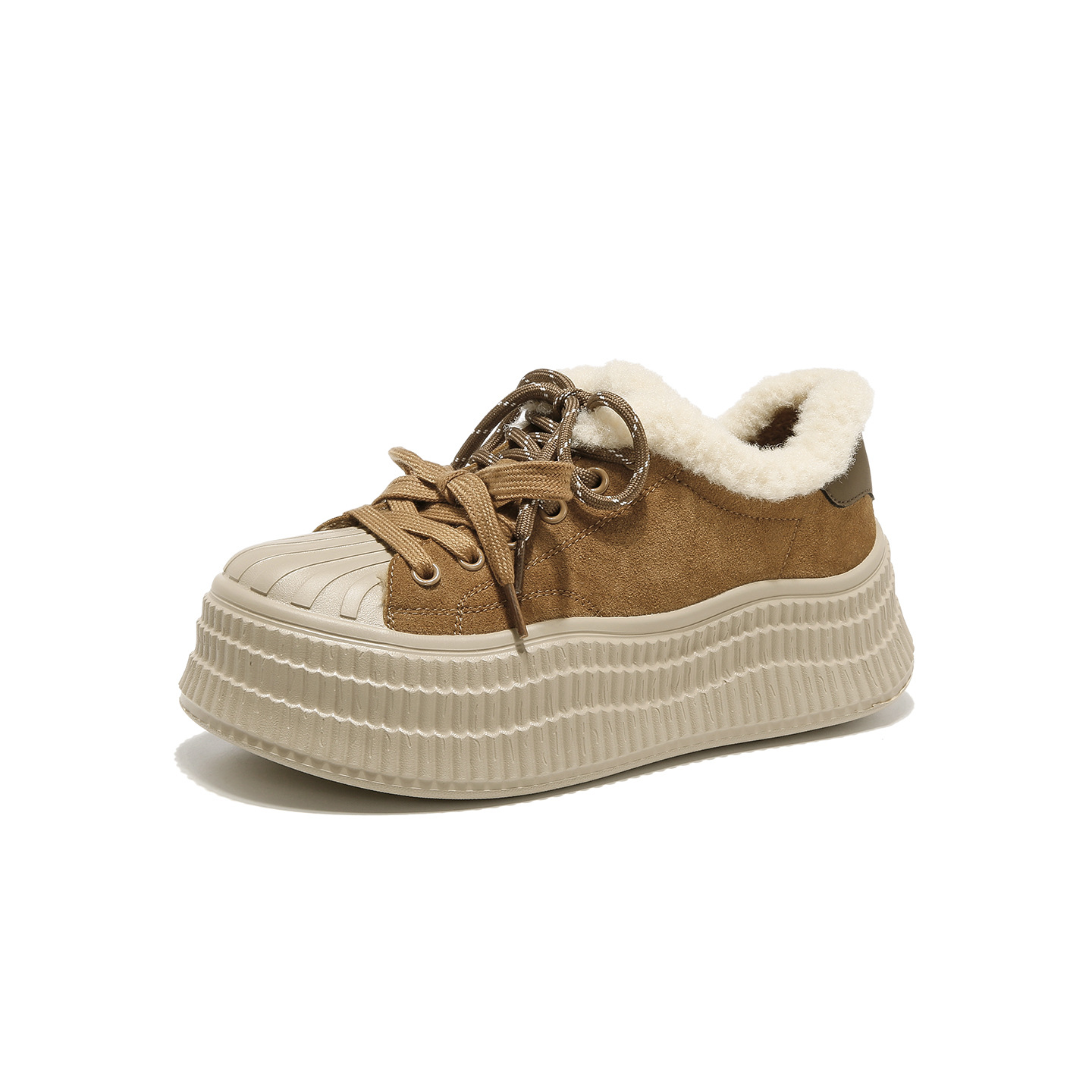 Augu Lion Deng Xiaoping zapatos de skate de lana para mujeres 2025, nuevos zapatos de invierno de algodón de nieve, zapatos casuales marrones con suela gruesa y blanca