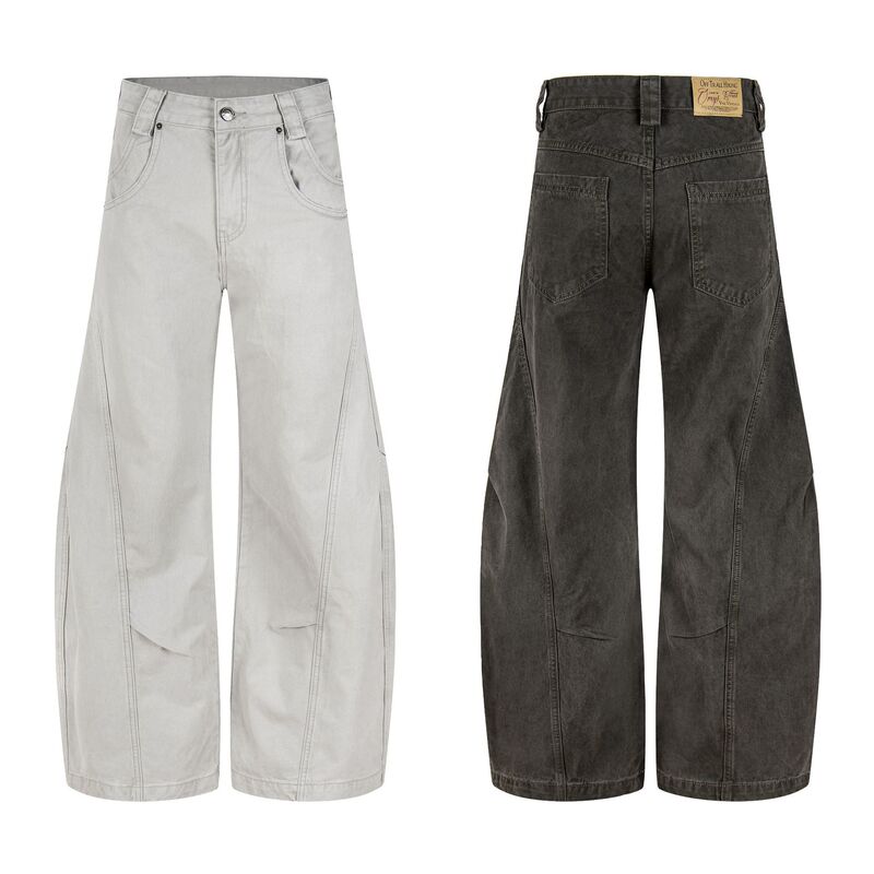 American-style deconstructed curved hem casual pants for men and women, loose silhouette vintage floor-length jeans American-style deconstructed curved hem casual pants for men and women, loose silhouette vintage floor-length jeans