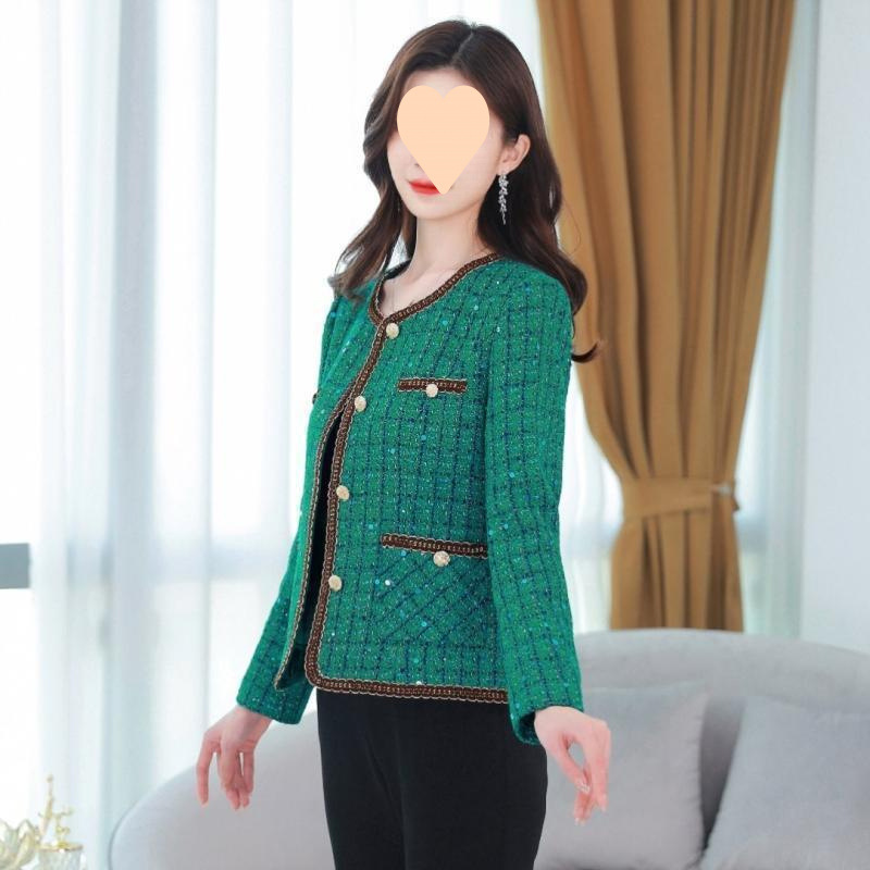 高檔媽媽裝新款小香風外套女春秋款圓領開衫洋氣顯瘦大碼寬鬆上衣